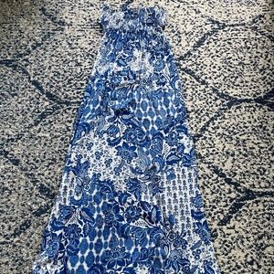Blue and white maxi dress